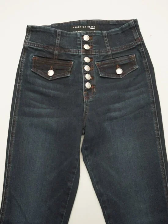 Veronica Beard Beverly Skinny Flare High Rise Jeans in Dark Ink 25 - Picture 4 of 12